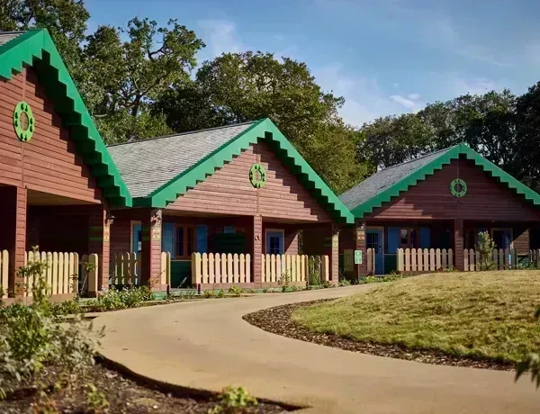 A cluster of LEGOLAND Woodland Village Standard Woodland Lodges